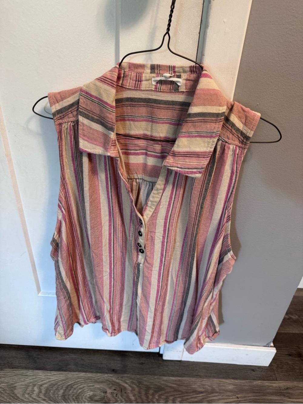 Maurices Pink Multistripe Sleeveless Button-Front Top
